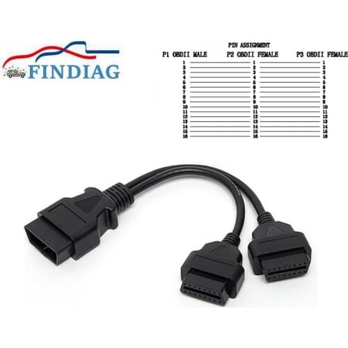 30cm 1-2 OBD2 Extension Cable 16pin Splitter Male to Dual Female Y OBD OBDII Cable 30CM 1 Male to 2 Female Interface
