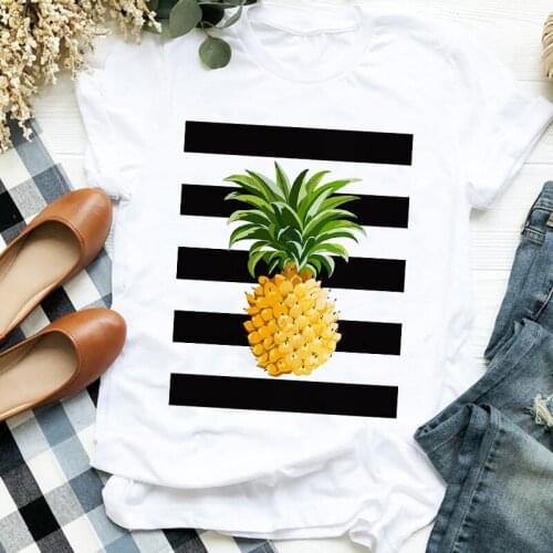 Women Lady Cartoon Striped Pineapple 90s Style Clothing Cute Print Tshirt Shirt Clothes Top Graphic Female T Tee Womens T-shirt