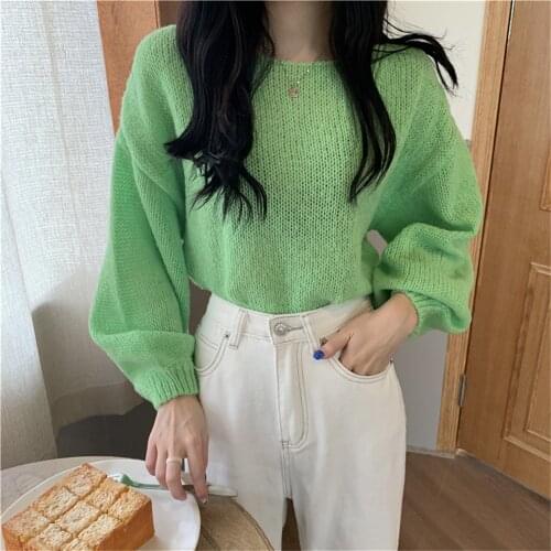 Alien Kitty All Match Chic Sweaters Lantern Sleeve Knitwear OL Loose 2021 Hot Autumn Solid Women New Tops Outwear Casual Hot