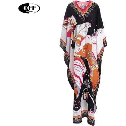 Bohemia Maxi Dress For Women V-neck Batwing Sleeve Loose Vintage Printed Oversized Female Summer Long Dresses Traf Clothes Robes