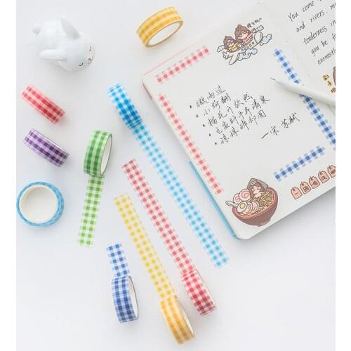 1Pc Cute Basic Grid Journal Washi Masking Tape Simple Scrapbooking Decorative Supplies Adhesive Tape Sticker Label Stationery