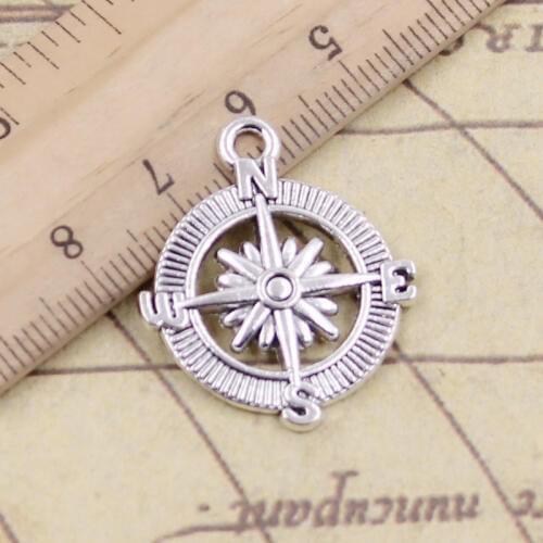 10pcs Charms Compass 28x24mm Tibetan Bronze Silver Color Pendants Antique Jewelry Making DIY Handmade Craft