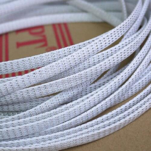 5/10/50/200 Meters White &Silver High quality 4mm Braid PET Expandable Sleeving High Density Sheathing Plaited Cable Sleeves