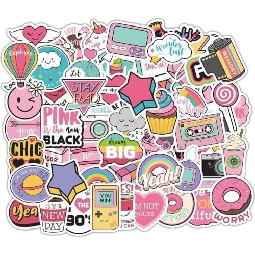 60pcs VSCO Girl hydro flask Stickers Kawaii Pink Decal Toys Luggage Car Suitcase Cool Laptop Sticker Waterproof