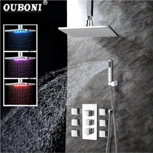 8/10/12/16 Inch LED Bathroom Mixer Shower Head Handheld Massage Jet Shower Set Faucets Hand Spray Bathroom Shower Set