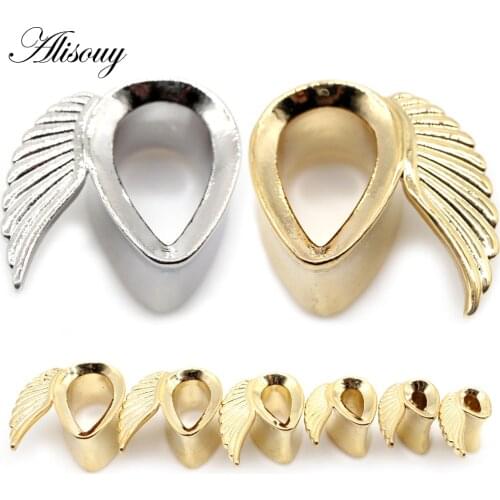 Alisouy 1pc Water Drop Wings Stainless Steel Hollow Ear Plugs Tunnel Expander Stretcher Gauges Earring Piercing Body Jewelry