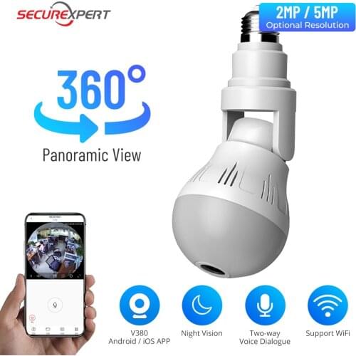 Bulb Camera 360 Degree WiFi Panoramic Wireless Ssecurity IP Camera Suitable for Baby/pet Monitor Remote Viewing Night Vision Mot