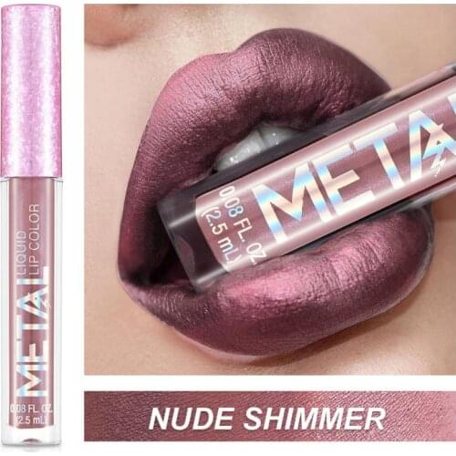 1pc Glitter Metallic Liquid Lipstick Waterproof Shiny Shimmer Metal Lip Gloss Tint Non-Stick Cup Lipgloss Long Lasting Makeup