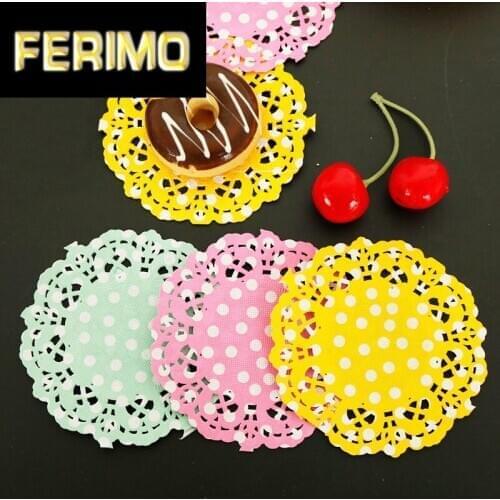 100pcs 3.5" Polka Dots Lace Paper Doilies Cake Paper Mat Decoupage Paper Doilies Placemat Napkin Pads Party Wedding Decoration