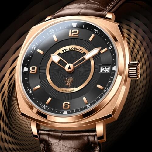 Switzerland Luxury Brand LOBINNI Watches Man Automatic Mechanical Mens Watch Square Sapphire Luminous 50m Waterproof Clock Male