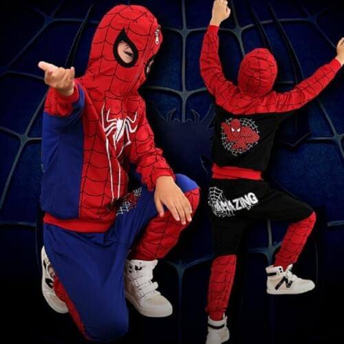 Spiderman hoodie kids + pants boy Baby girls clothing sets infant clothes suits spider man cosplay costume children hooded coat