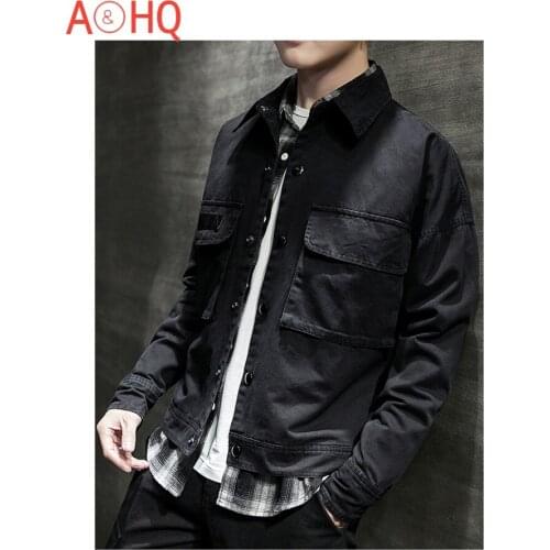 Denim Jacket Military Black Mens Jackets and Coats Cargo Hip Hop Jeans Jacket For Men Streetwear 2021 Autumn Outwear male