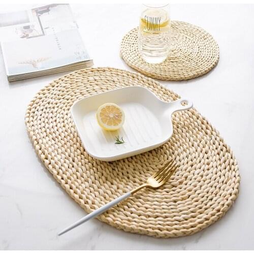 11-45cm European Placemats Straw Table Mat Non-slip Insulation Heat Insulation Dining Placemats Woven Rattan Cup Coasters