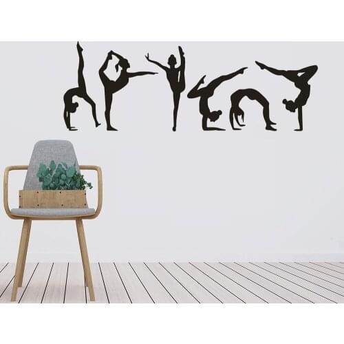 Gymnastics Girls Wall Sticker Six Dance Girls Silhouette Vinyl Wall Decal Gym Studio Decoration Removable Sport Wallpaper PW495