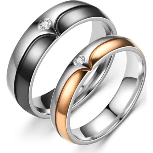 AsJerlya 2021 New 4/6mm Width Stainless Steel Couple Rings Zircon Ring For Women And Men Engagement Rings For Girlfriend Gifts