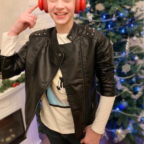 Boys coat childrens pu jacket 2-13 years old 90-160cm high motorcycle jacket rivet unicorn jacket Rock style heavy metal punk