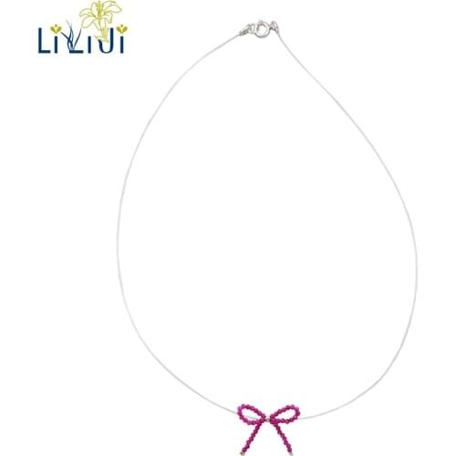Lii Ji Gemstone Lab-Created Ruby Bowknot Pendant Choker Necklace Party Gift