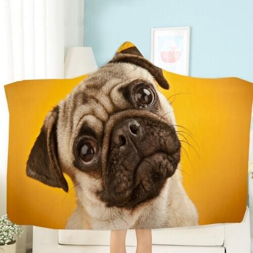 Cute Pug Hooded Blanket 3d Pet Dog Wool Blanket Stylish Comfortable Home Textile for Wearing Blankets