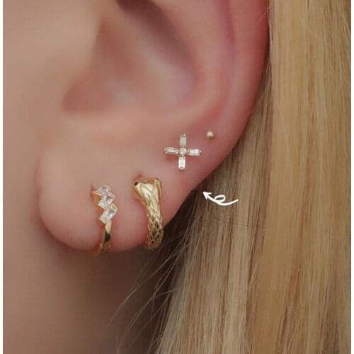 Minimalist 925 sterling silver minimal jewelry tiny small baguette cz cross shaped cute lovely women girls stud earring 925