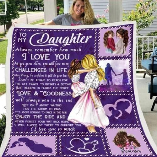 Cartoon Throw Blanket To My Daughter Blanket Sherpa Fleece Thicker Warm Bedding Blanket for Sofa Couch Birthday Gift for Girl