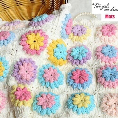 Retro Handmade Crochet Popcorn Blanket Baby Crochet Knitting Wool Sofa Cushion DIY Table Cover Mats Photographic Props