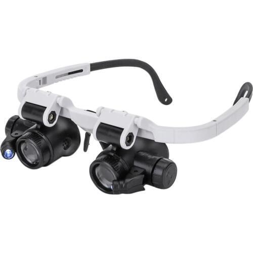Head-Mounted 8X 23X LED Magnifier Double Eye Glasses Loupe Lens Jeweler Watch Repair Measurement With LED Lamp 9892H-1