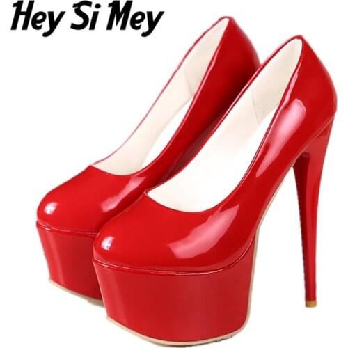 Fashion High Heels Pumps Sexy Platform Patent Leather Black Red White Womens Heels Round Toe Office Party Pumps Women Shoes