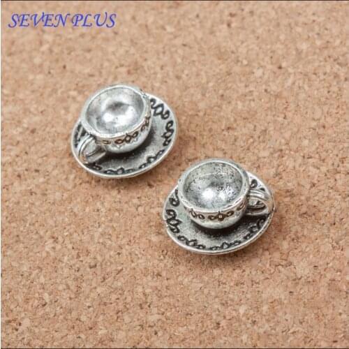 High Quality 20 Pieces/Lot 7mm*14mm Antique Silver Plated Coffee Cup Charms Diy Charms Wholesale