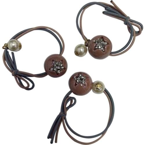 High Quality Pink Round Ball with Crystal Five Star Decor Hair Band Fashion Hair Rope High Elastic Hair Rings Hot Selling