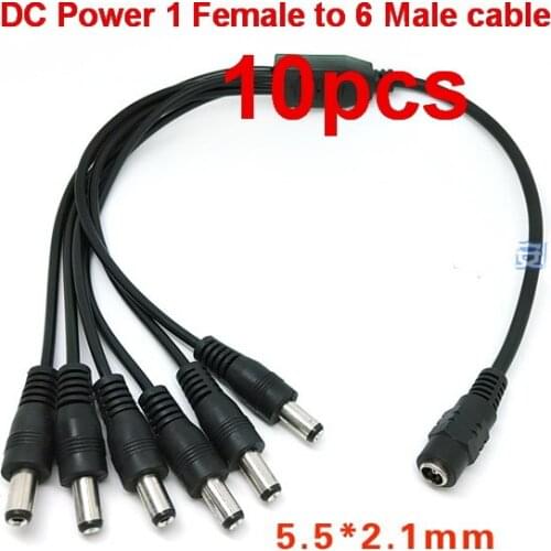 High quality 10pcs DC Power 5.5x2.1mm 1 Female to 6 Male Plug Cable Splitter Adapter for Security CCTV Camera