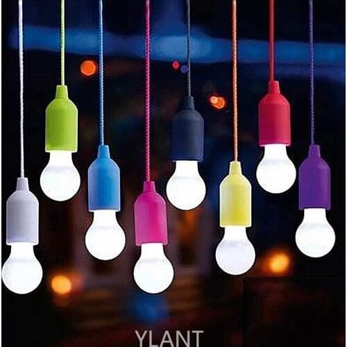 YLANT Camping Retro LED Night Bulb Battery Power Hanging Lights Colorful Pull Cord Bulbs Portable Hanging Lamp Outdoor Lighting