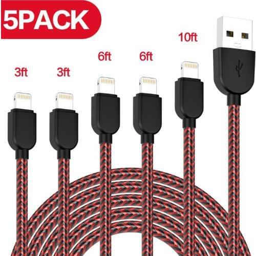 IPhone Charger Cable MFi Certified Nylon Braided Foxsun 5Pack 1m 1m 2m 2m 3m Lightning Cable Extra Long Fast Charging Cable