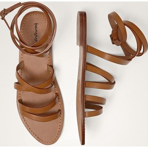 2021 Summer Sandals Cool Boots Ankle Strap Strapped Gladiator Sandals Brown Genuine Leather Bohemian Flat Shoes Women Sandalias