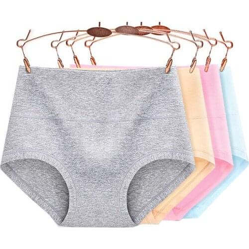 Plus Size M-5XL High Waist 4Pcs Women Panties Slimming Briefs Pure Cotton Breathable Lingerie Comfot Sexy Panty Female Underwear
