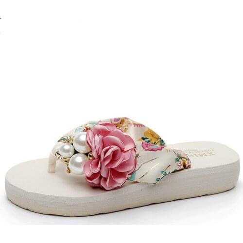 3cm High Heel Womens Beach Slippers for Women In Summer with Thick Heeled Sandals Flower Wedge Slippers Women house shoes