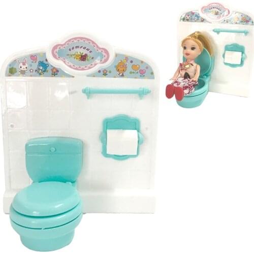 1 Set Kelly Mini Furniture Bathroom Green and white Toilet WC Doll House Miniature Mini Pretend Toys For Barbie Doll Accessories
