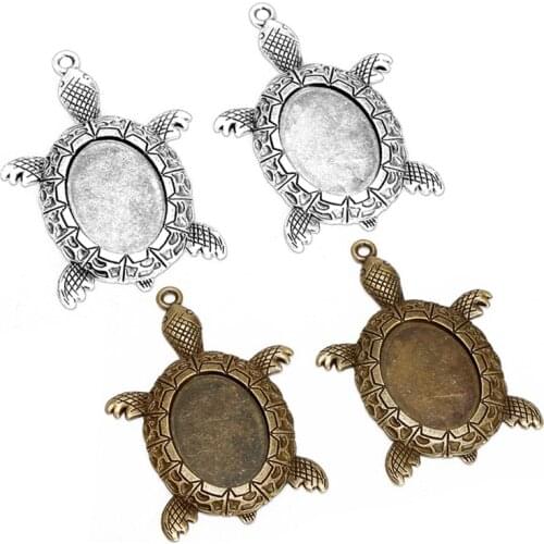 10pcs DIY Tortoise Antique Bronze Cameo Cabochon Pendant Setting 18x25mm Cabochon Base Jewelry Findings Making Components