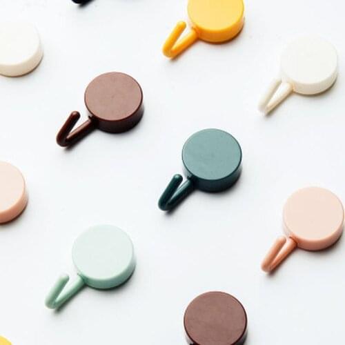 10pcs Solid Color Door Hook Punch Free Wall Decoration Hooks Clothes Hanger Keys Holder Self Adhesive Storage Hooks Room Decor