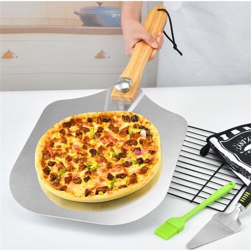 Pizza Peel Shovel Wood Handle Pizza Cutter Slicer Knife Blade Cover Adjustable Aluminum Pizza Paddle Outdoor Baking Pastry Tools
