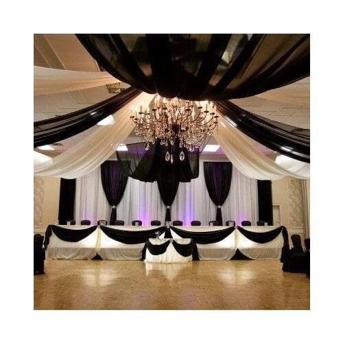 3M x 6M White Wedding backdrop Stage curtain with black swags Wedding Decoration