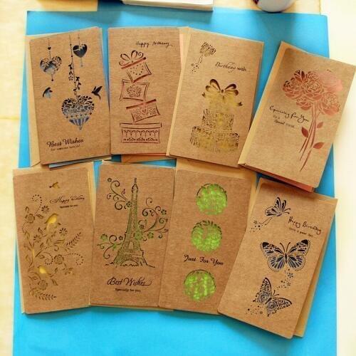 5pcs South Korea Stationery Staff Birthday Card zakka Hollow Simple Garden Blessing Card Universal Card Wholesale