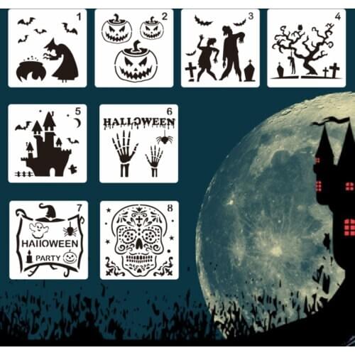 8pcs Embossing Scrapbook Painting Template Stencil For Handmade Gifts Tool Set DIY Craft Halloween Pattern