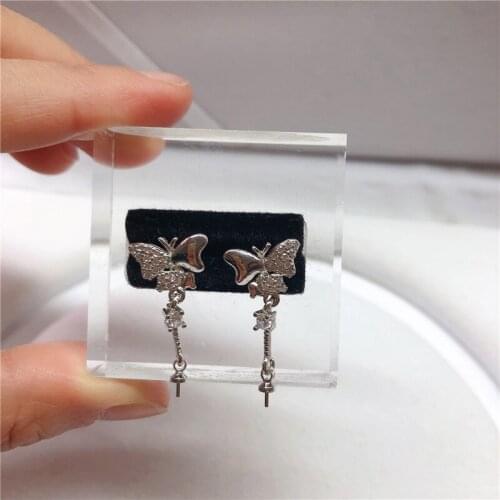 Butterfly Shape Silver Plated Stud Earrings Mountings Findings Jewelry Settings Parts for Pearls Beads Stones Jade, 10pairs/lot