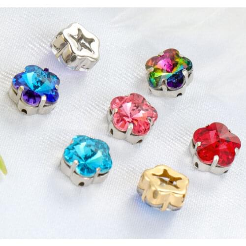 Shiny Sew On Rhinestones K9 Glass Strass With Claws Rhinestones Flower Shape Copper Claws Art Crafts Rhinestones Container