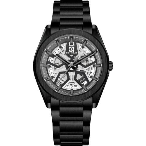 Creative Turntable Calendar Watch Men Auromatice Mechanical Watch Skeleton Military Sport Stainless Steel Strap Self Wind Watch