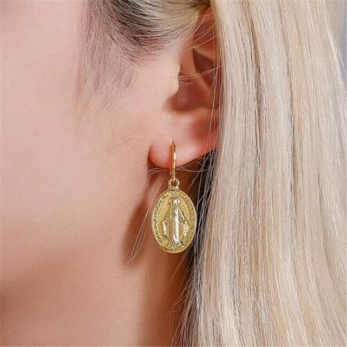 European And American womens Virgin Mary Clip Earrings Vintage Female Earrings Religious Belief Jewelry