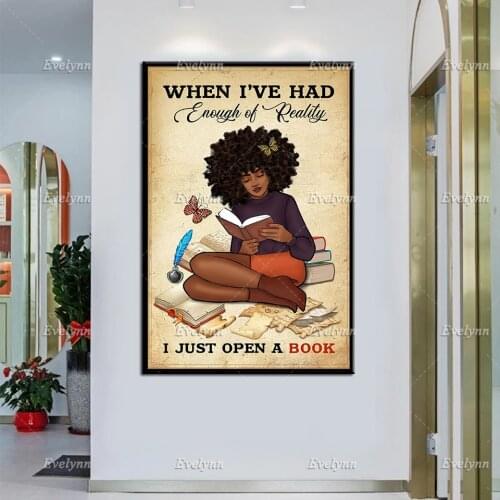 Afro Girl Canvas Art,I Just Open A Book ,African American Woman Wall Prints,Love Reading Retro Poster, , Book Lovers Home Decor