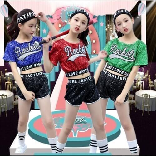 Girls Boys Sequined Ballroom Dancing Clothes Children Modern Jazz Dance Stage Costume Wear for Kids Hip Hop Clothing Outfits