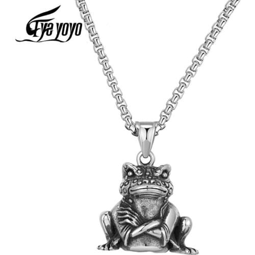 Cool Animal Necklace Vintage 3D Frog Pendant Statement Jewelry Stainless Steel Charm Bijoux Animal Unique Necklace Gift for Men