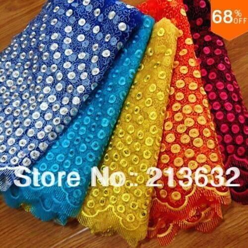 Luxury cotton African lace fabric sequin embroidery multi color fabric for dress laces flowers with Organza fabrics sequins